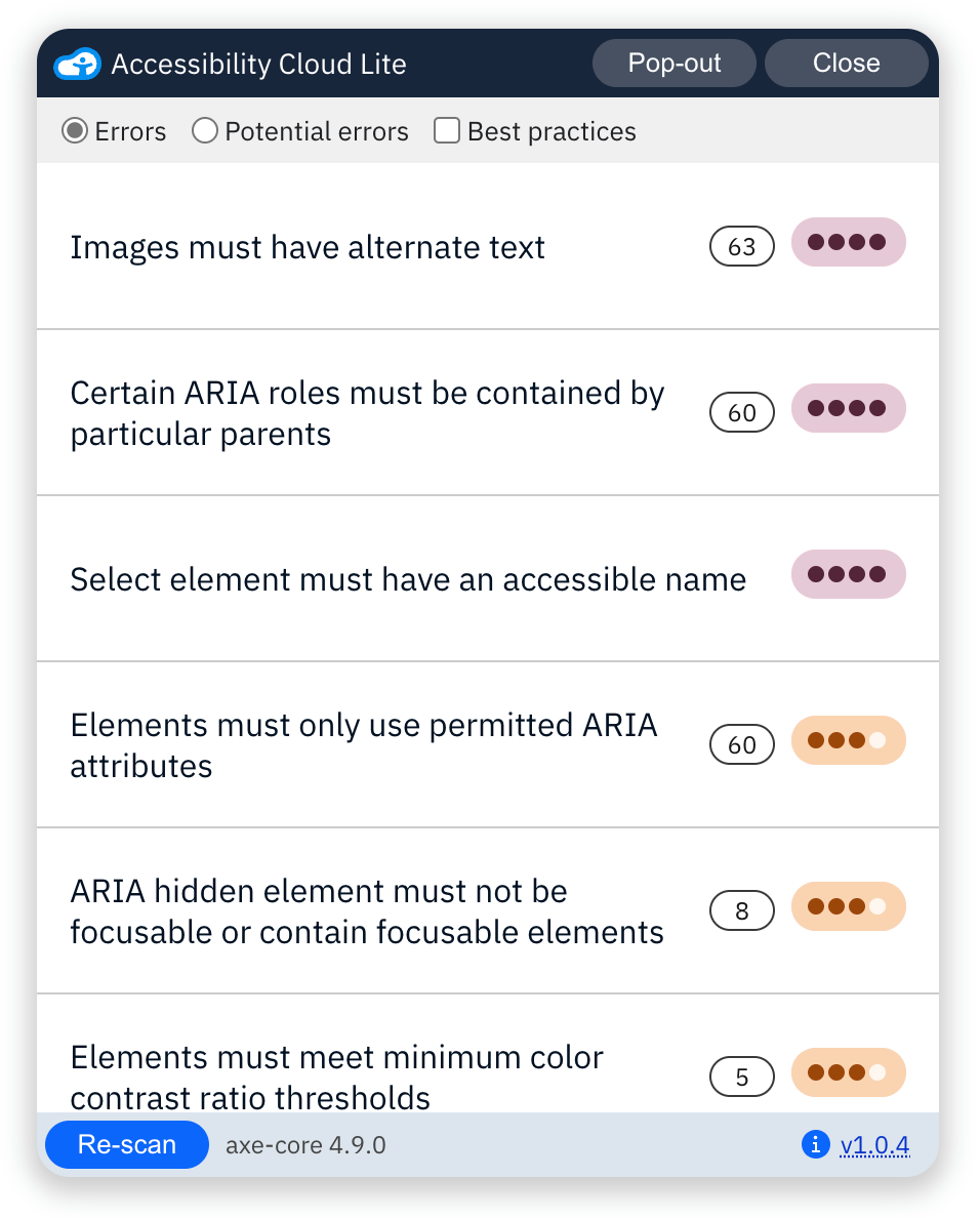 Screenshot of Accessibility Cloud Lite
